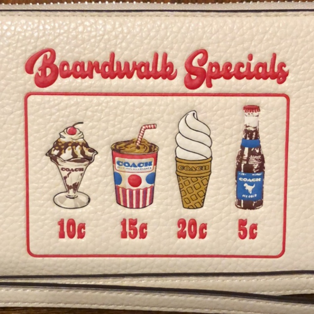 NWT-Coach-SET-Boardwalk Print-Lg Zip Wallet & Milkshake Keychain/Bag Charm-$436 - Picture 4 of 16